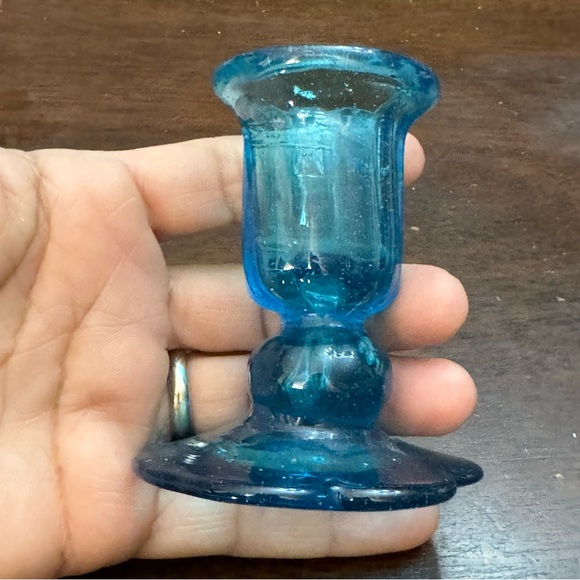 Handblown Avalos Glass Blue Candlestick Holder Vintage - Picture 3 of 9
